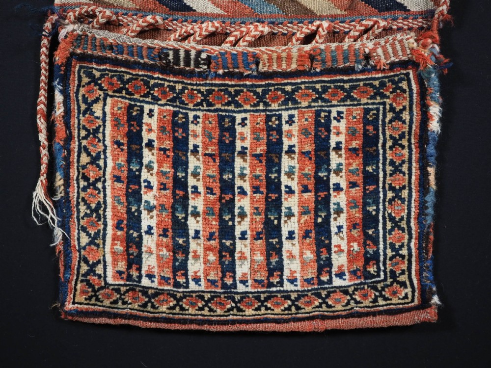 ANTIQUE QASHQAI TRIBAL KHORJIN, SADDLE BAGS COMPLTE WITH DECORATIVE BACKS, CIRCA 1900. View IV