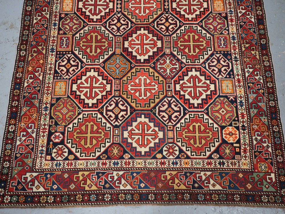 ANTIQUE CAUCASIAN SHIRVAN RUG WITH OCTAGON LATTICE DESIGN, CIRCA 1890. View V