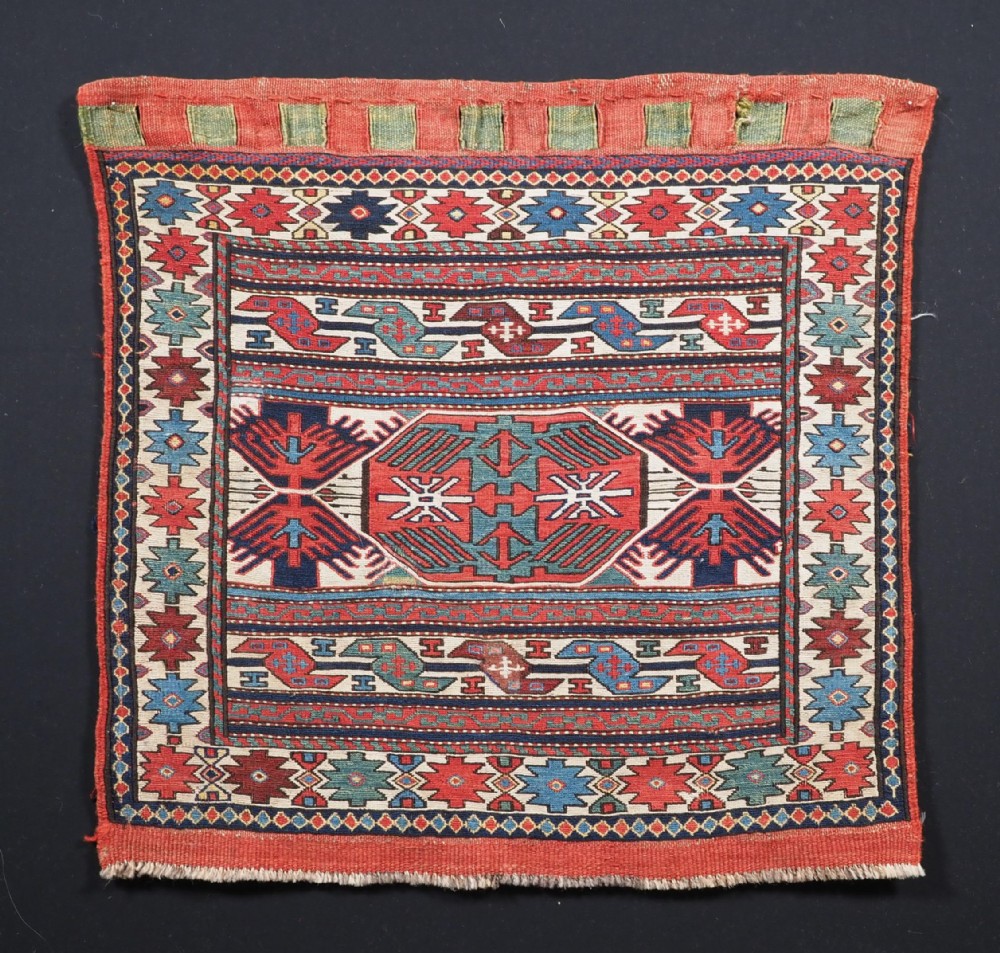 ANTIQUE SHAHSAVAN SADDLE BAG FACE IN SOUMAK TECHNIQUE, CIRCA 1880.