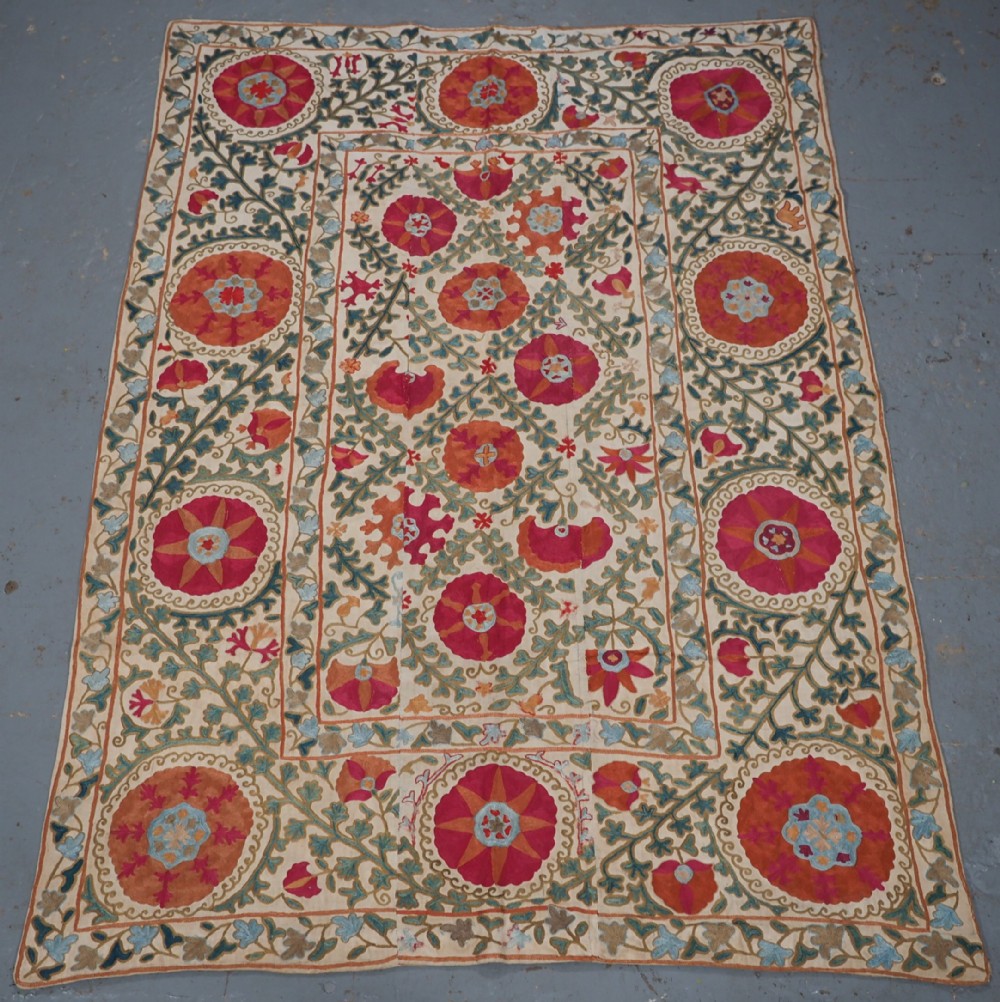 ANTIQUE UZBECK BOKHARA 'NIM' SUZANI, SUPERB COLOUR AND CONDITION, CIRCA 1850.