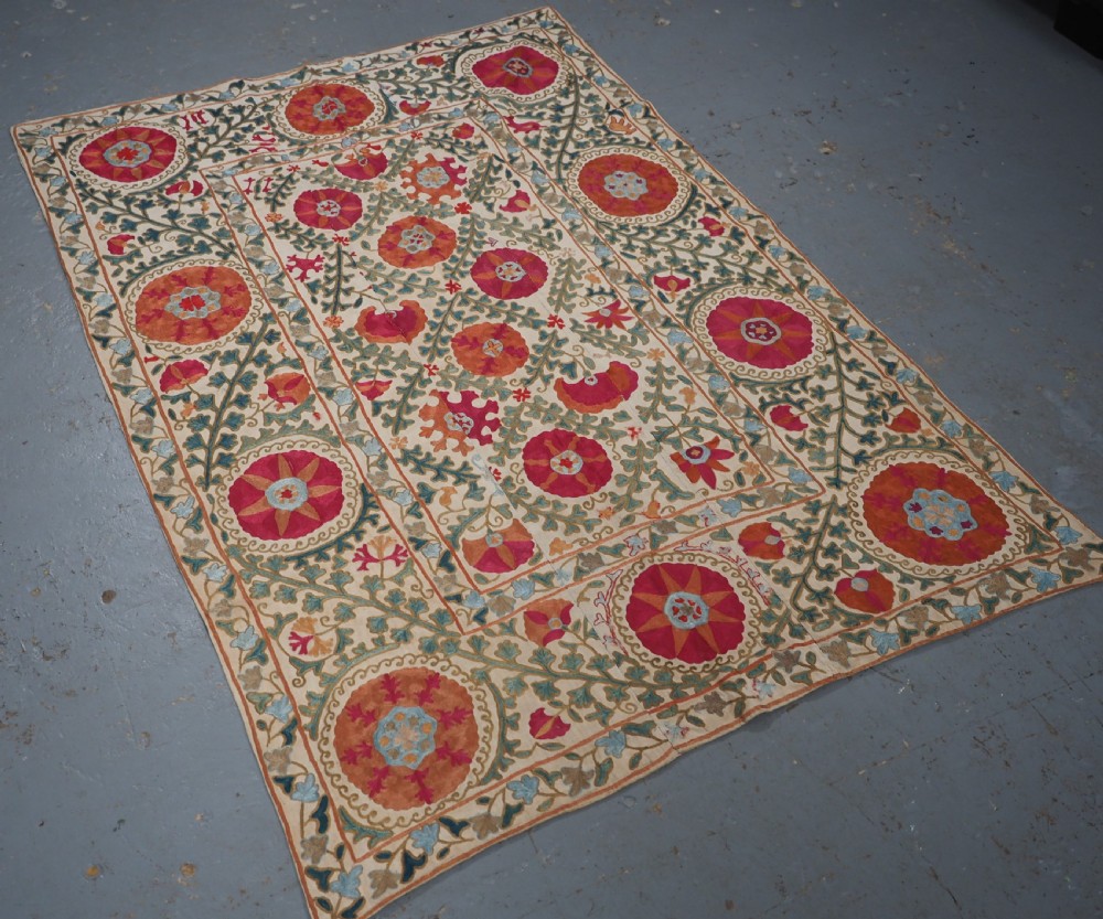 ANTIQUE UZBECK BOKHARA 'NIM' SUZANI, SUPERB COLOUR AND CONDITION, CIRCA 1850. View II
