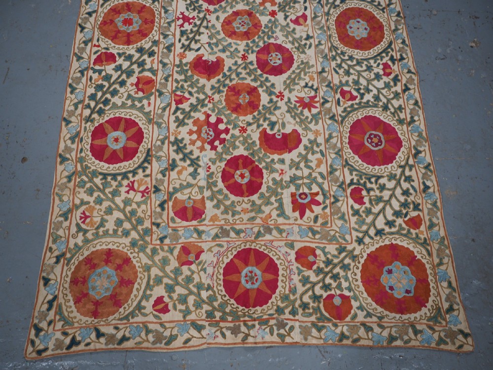 ANTIQUE UZBECK BOKHARA 'NIM' SUZANI, SUPERB COLOUR AND CONDITION, CIRCA 1850. View IV