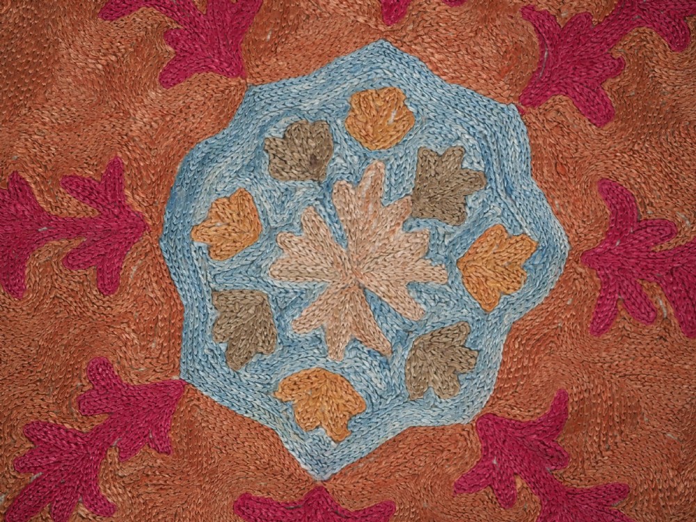 ANTIQUE UZBECK BOKHARA 'NIM' SUZANI, SUPERB COLOUR AND CONDITION, CIRCA 1850. View V