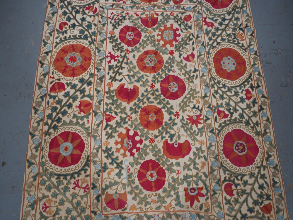 ANTIQUE UZBECK BOKHARA 'NIM' SUZANI, SUPERB COLOUR AND CONDITION, CIRCA 1850. View IX