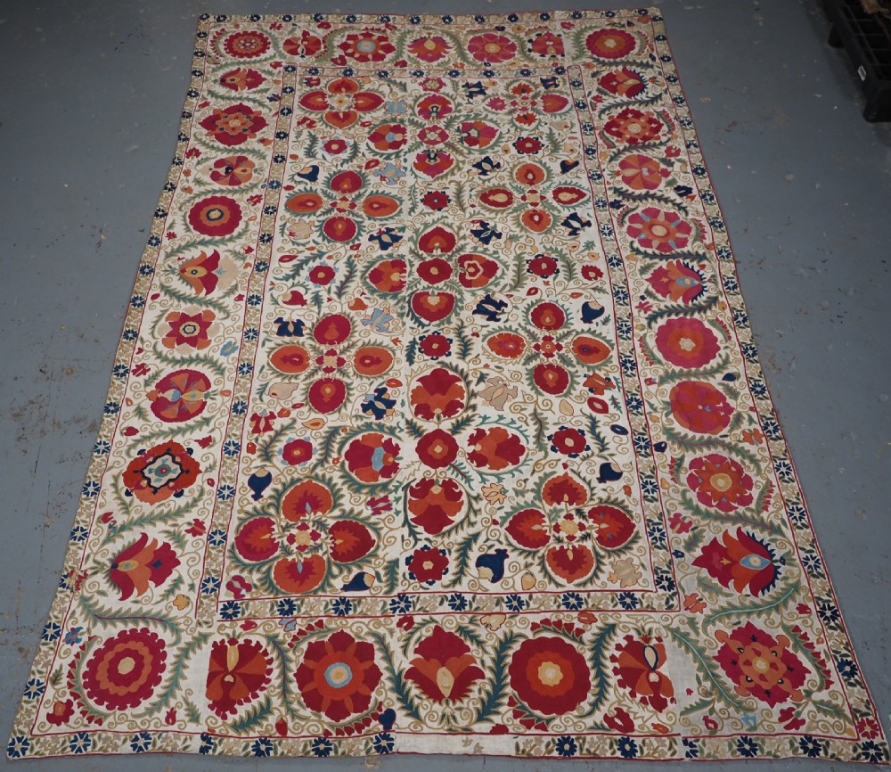 ANTIQUE UZBECK BOKHARA SUZANI, SUPERB COLOUR AND CONDITION, CIRCA 1850.