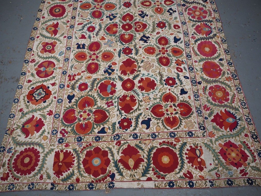 ANTIQUE UZBECK BOKHARA SUZANI, SUPERB COLOUR AND CONDITION, CIRCA 1850. View V