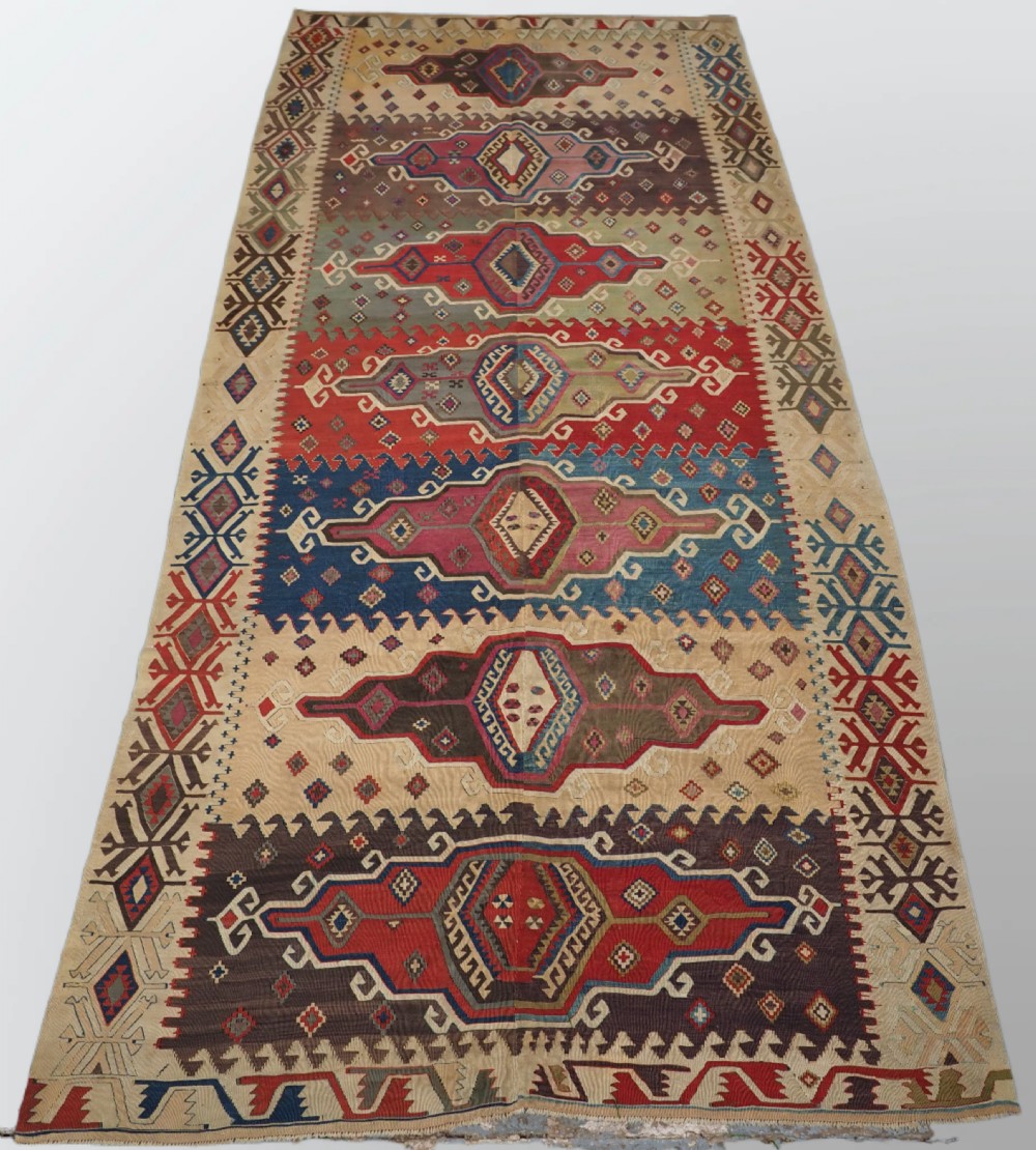 ANTIQUE TURKISH KONYA TWO PART KILIM, OUTSTANDING COLOUR, 2ND HALF 19TH CENTURY.