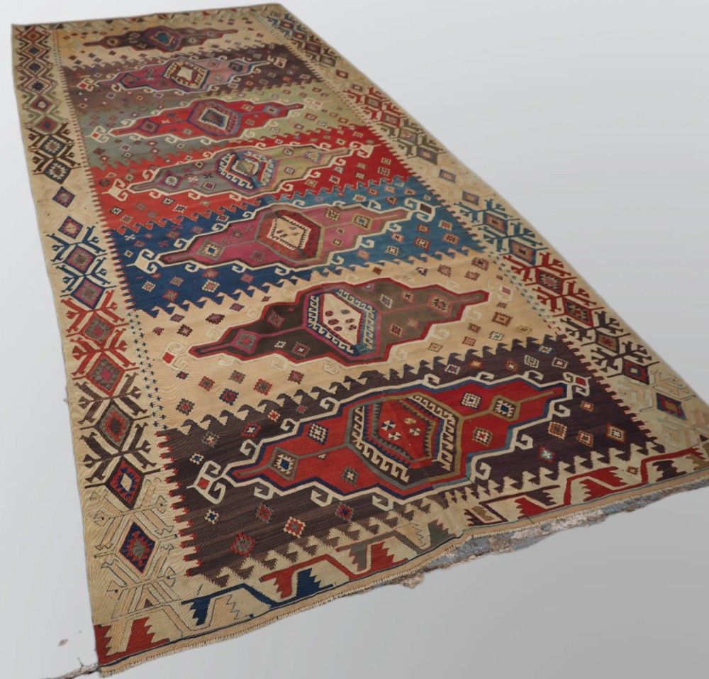 ANTIQUE TURKISH KONYA TWO PART KILIM, OUTSTANDING COLOUR, 2ND HALF 19TH CENTURY. View II