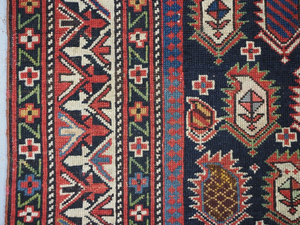 ANTIQUE CAUCASIAN BLACK MARASALI PRAYER RUG, SCARCE BORDER, CIRCA 1880. View VII