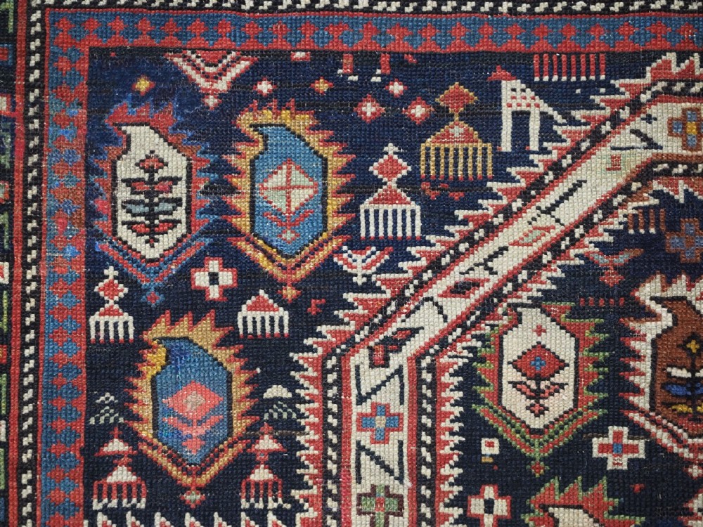ANTIQUE CAUCASIAN BLACK MARASALI PRAYER RUG, SCARCE BORDER, CIRCA 1880. View VIII