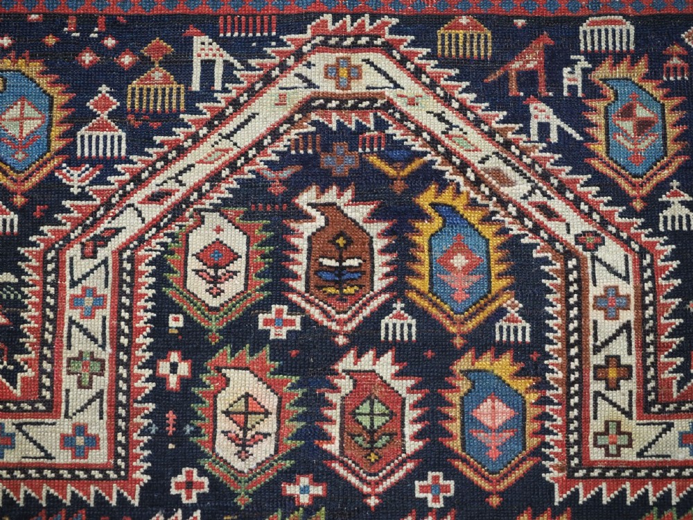 ANTIQUE CAUCASIAN BLACK MARASALI PRAYER RUG, SCARCE BORDER, CIRCA 1880. View IX