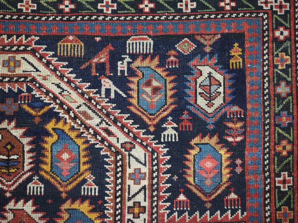 ANTIQUE CAUCASIAN BLACK MARASALI PRAYER RUG, SCARCE BORDER, CIRCA 1880. View X