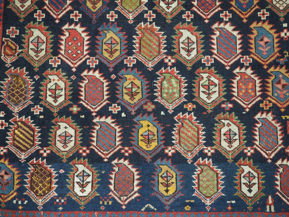 ANTIQUE CAUCASIAN BLACK MARASALI PRAYER RUG, SCARCE BORDER, CIRCA 1880. View XII