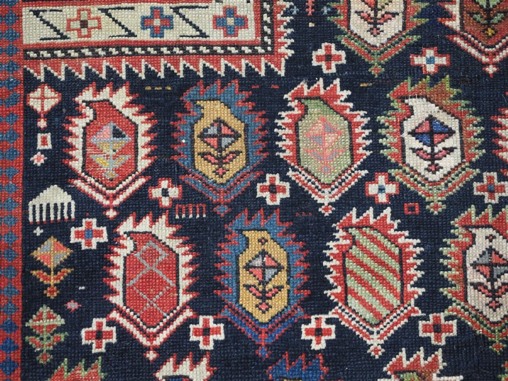 ANTIQUE CAUCASIAN BLACK MARASALI PRAYER RUG, SCARCE BORDER, CIRCA 1880. View XIII