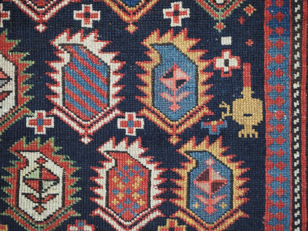 ANTIQUE CAUCASIAN BLACK MARASALI PRAYER RUG, SCARCE BORDER, CIRCA 1880. View XIV