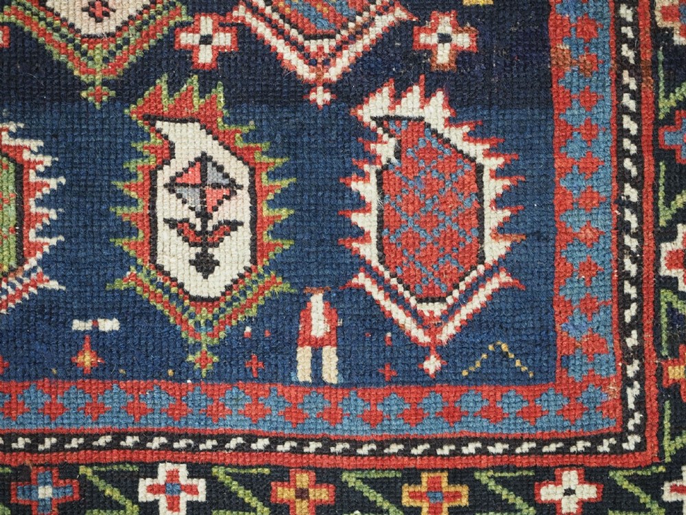 ANTIQUE CAUCASIAN BLACK MARASALI PRAYER RUG, SCARCE BORDER, CIRCA 1880. View XV