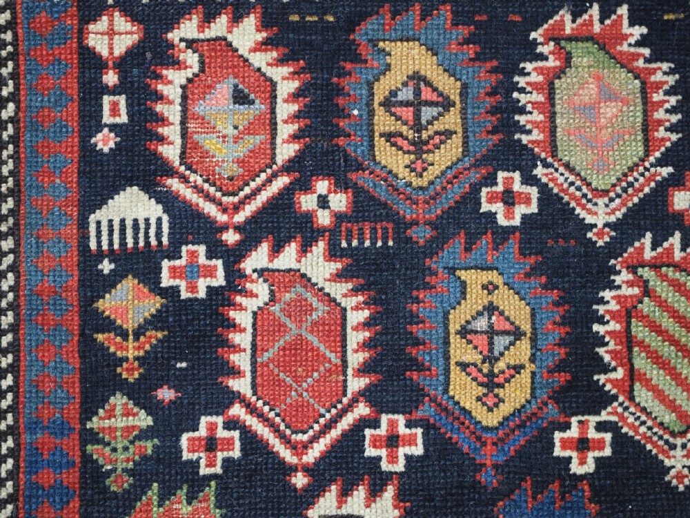 ANTIQUE CAUCASIAN BLACK MARASALI PRAYER RUG, SCARCE BORDER, CIRCA 1880. View XVI