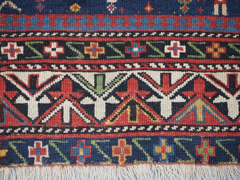 ANTIQUE CAUCASIAN BLACK MARASALI PRAYER RUG, SCARCE BORDER, CIRCA 1880. View XVIII