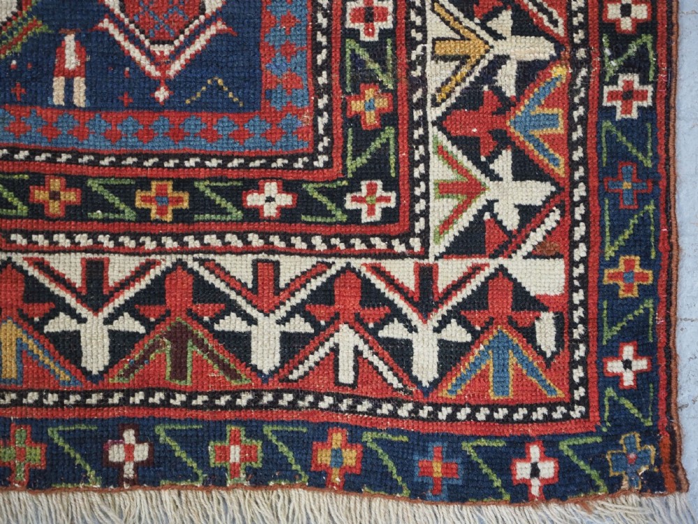 ANTIQUE CAUCASIAN BLACK MARASALI PRAYER RUG, SCARCE BORDER, CIRCA 1880. View XIX
