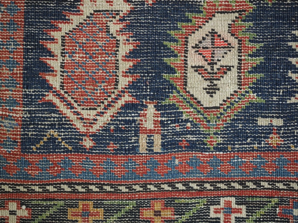 ANTIQUE CAUCASIAN BLACK MARASALI PRAYER RUG, SCARCE BORDER, CIRCA 1880. View XX