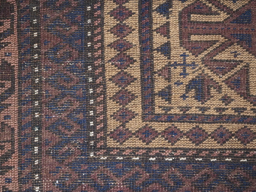 ANTIQUE TIMURI BALUCH PRAYER RUG, CAMEL GROUND, CIRCA 1880. View XI