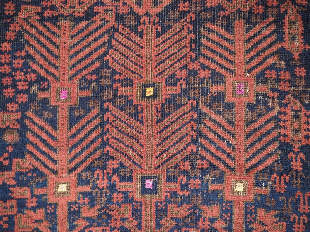 ANTIQUE TIMURI BALUCH PRAYER RUG WITH BLUE GROUND & SILK HIGHLIGHTS, CIRCA 1880. View XI