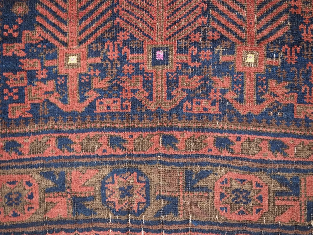 ANTIQUE TIMURI BALUCH PRAYER RUG WITH BLUE GROUND & SILK HIGHLIGHTS, CIRCA 1880. View XII