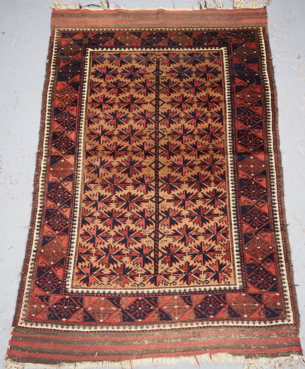 ANTIQUE BALUCH RUG; POSSIBLY TIMURI TRIBES, CAMEL GROUND WITH TREE OF LIFE. CIRCA 1880.