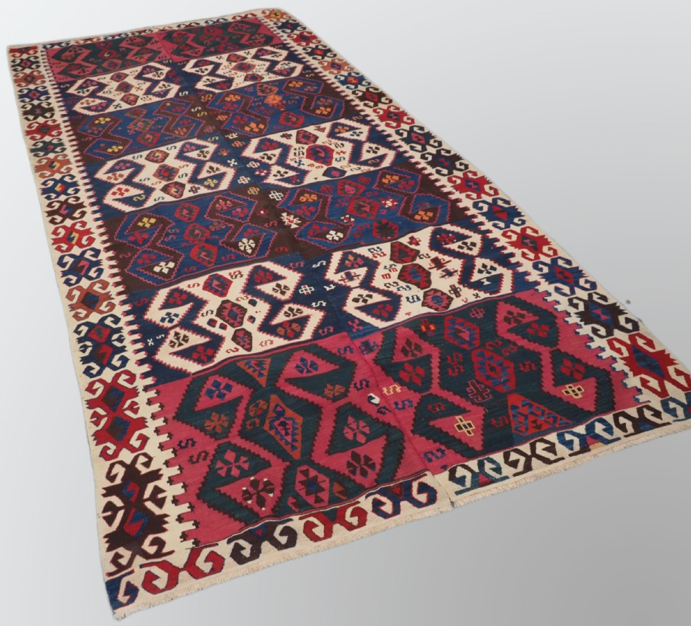 ANTIQUE TURKISH MALATYA KILIM WOVEN IN 2 PARTS, GREAT COLOUR, CIRCA 1900. View II
