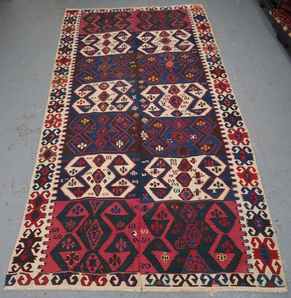ANTIQUE TURKISH MALATYA KILIM WOVEN IN 2 PARTS, GREAT COLOUR, CIRCA 1900. View III