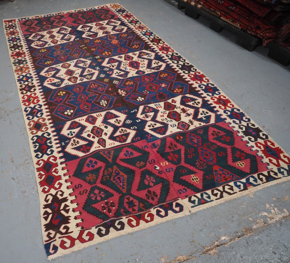 ANTIQUE TURKISH MALATYA KILIM WOVEN IN 2 PARTS, GREAT COLOUR, CIRCA 1900. View IV