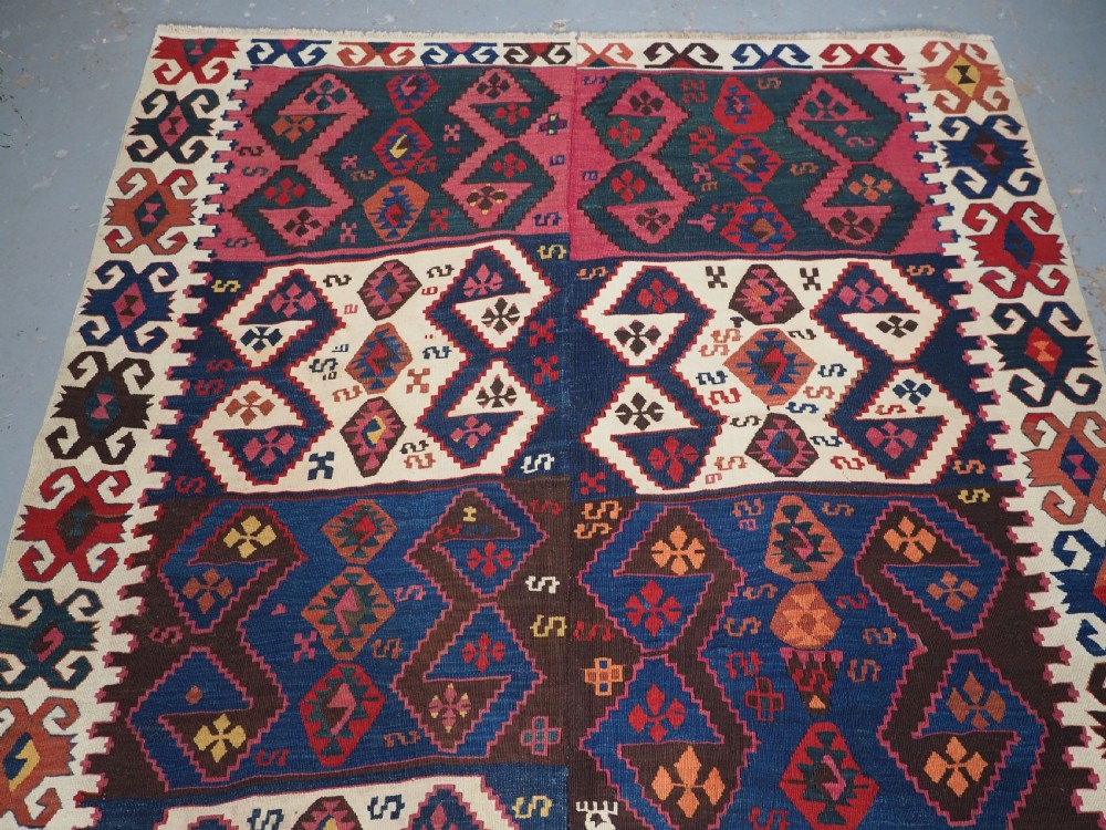 ANTIQUE TURKISH MALATYA KILIM WOVEN IN 2 PARTS, GREAT COLOUR, CIRCA 1900. View V
