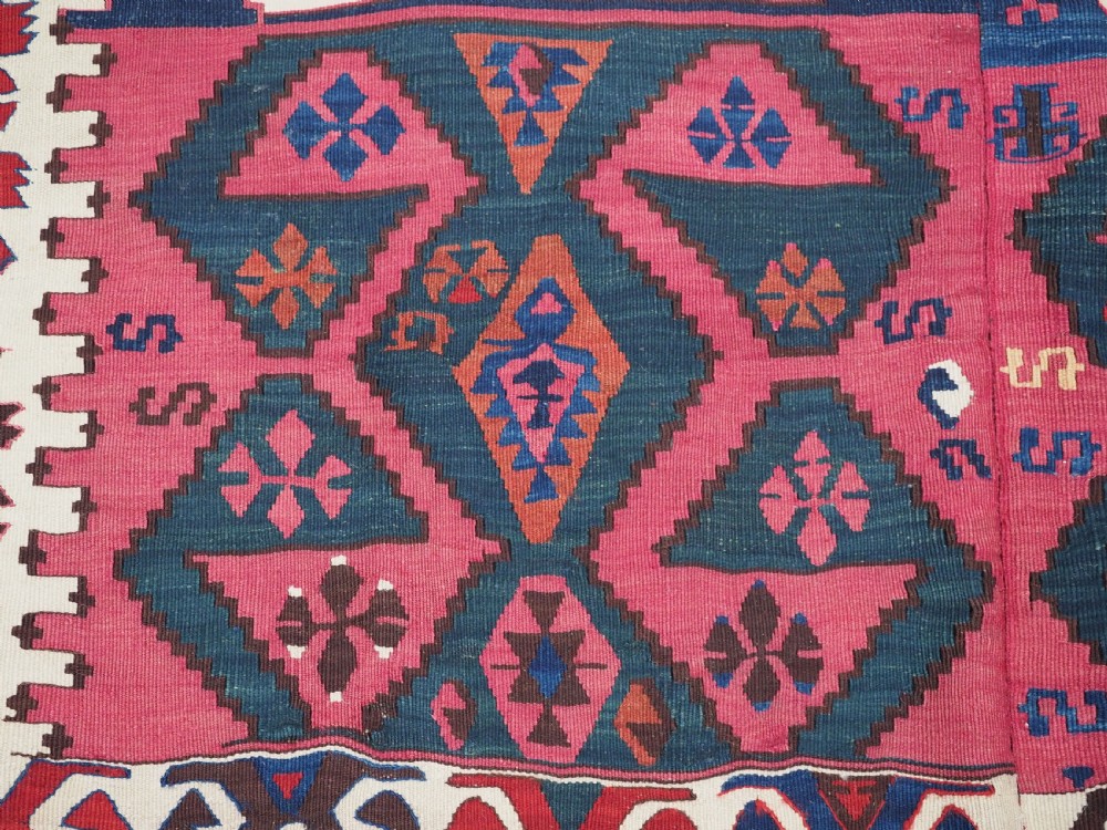 ANTIQUE TURKISH MALATYA KILIM WOVEN IN 2 PARTS, GREAT COLOUR, CIRCA 1900. View X