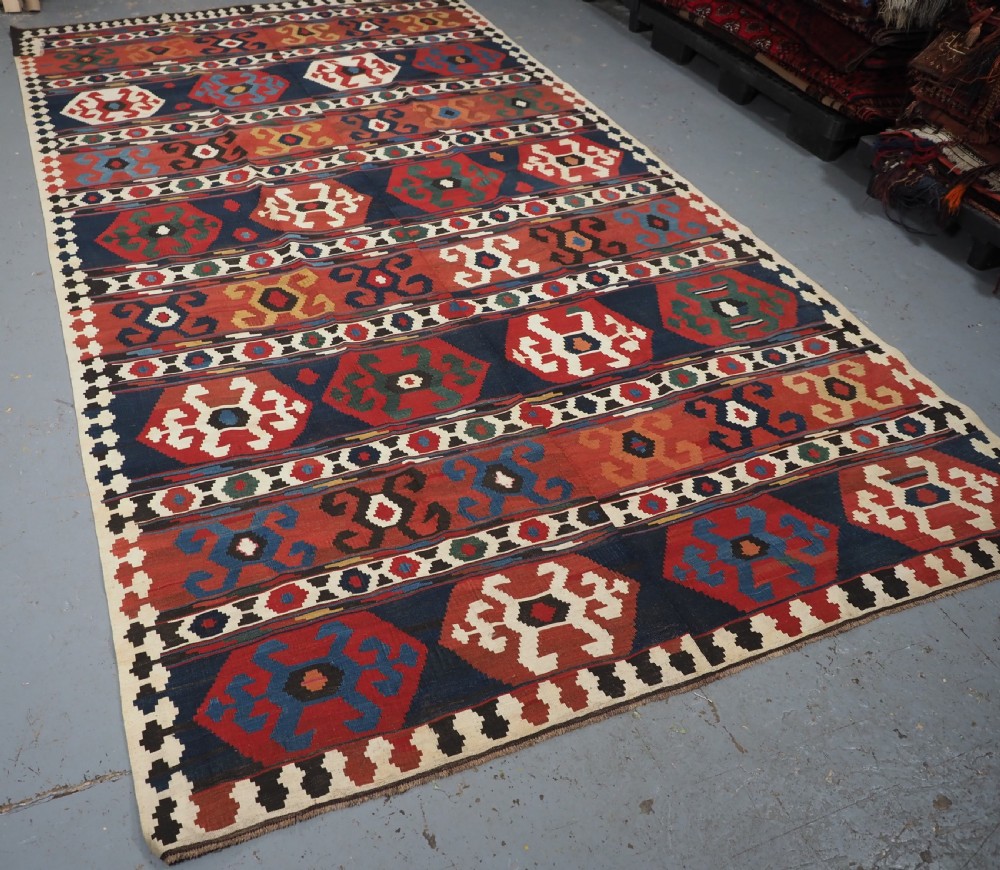 ANTIQUE CAUCASIAN SHIRVAN KILIM, WOVEN IN 2 PARTS, OLDER THAN MOST, CIRCA 1860/70. View II