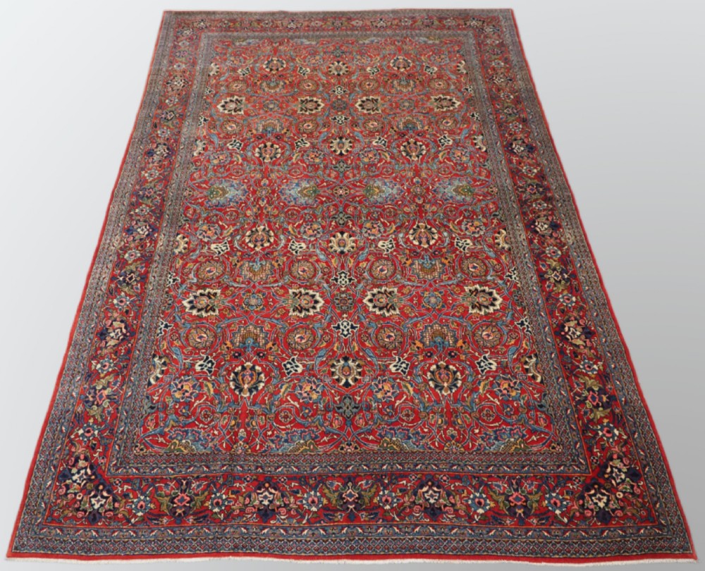 OLD TABRIZ CARPET, VERY FINE WEAVE, SOFT WOOL, ALL OVER DESIGN, CIRCA 1930.