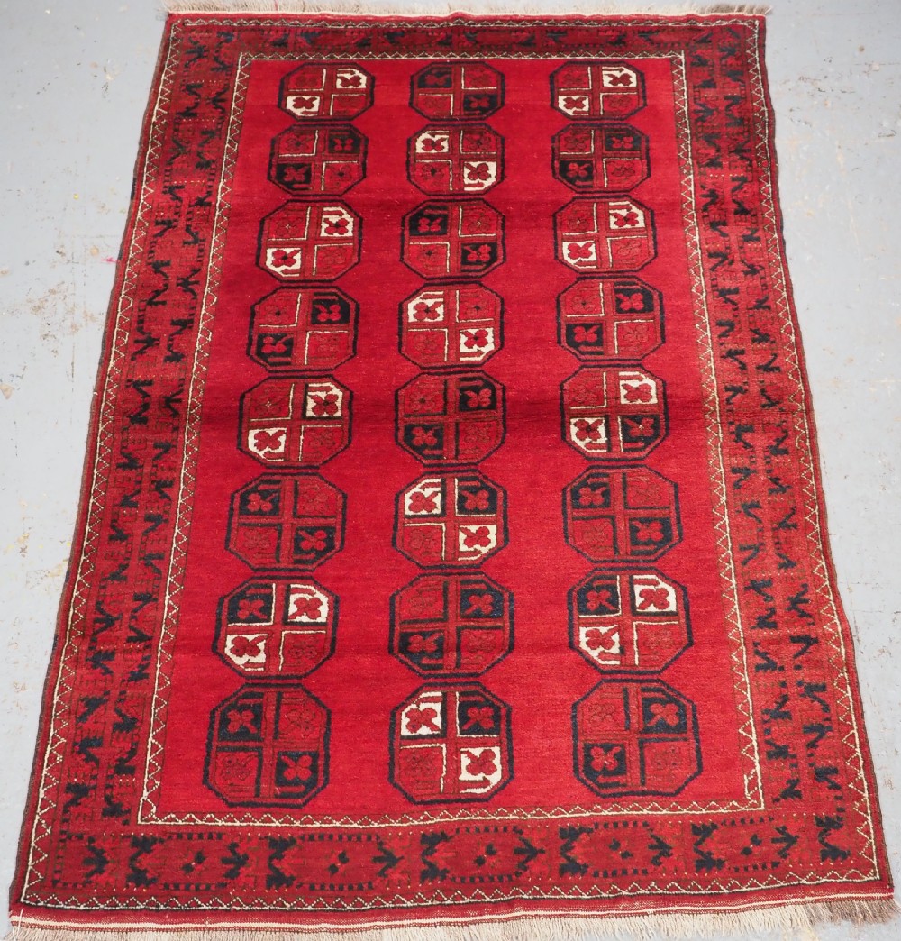 OLD AFGHAN VILLAGE RUG, ERSARI TURKMEN GUL DESIGN, CIRCA 1930.