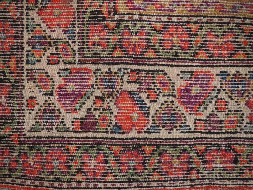 An antique Persian Malayer hand-knotted wool rug featuring an intricate all-over Herati lattice pattern on a dark navy blue field surrounded by multi-layered terracotta floral borders. View XI