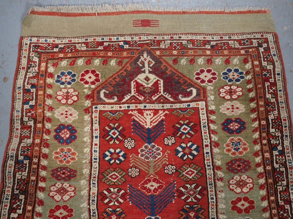 ANTIQUE TURKISH BERGAMA REGION YUNTDAG VILLAGE PRAYER RUG, MID 19TH CENTURY. View III