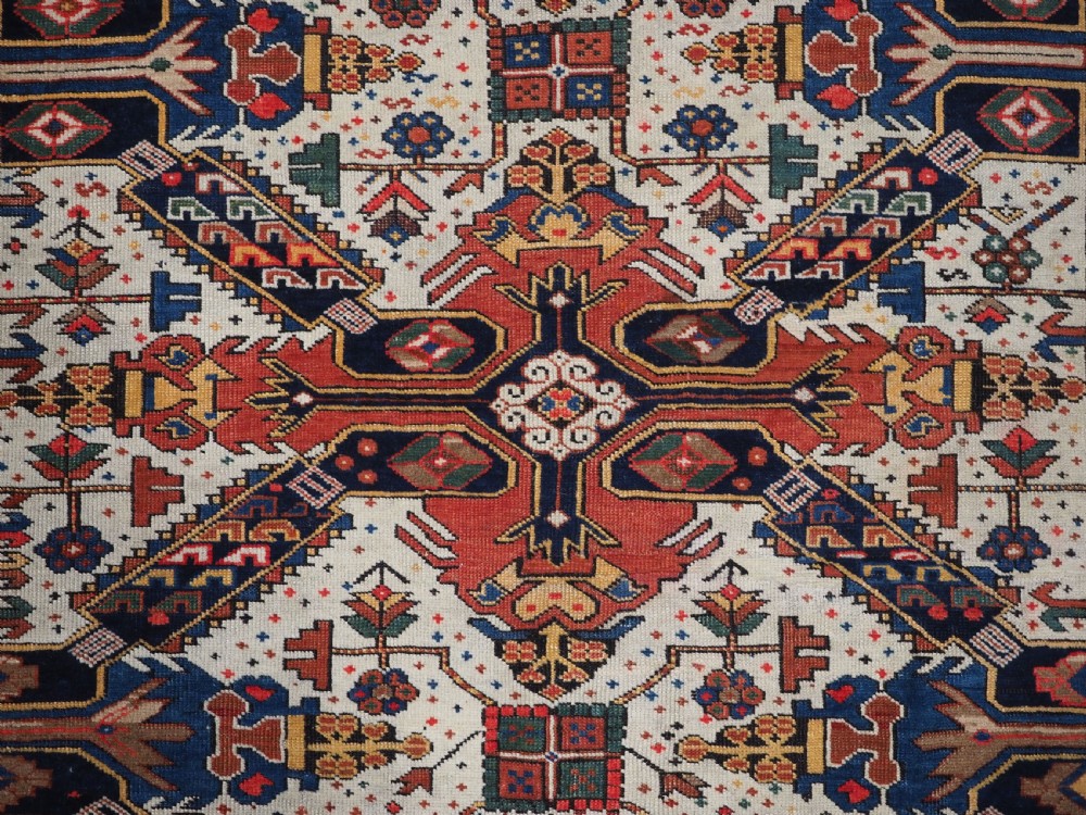 ANTIQUE CAUCASIAN SEICHUR RUG OF CLASSIC CROSS DESIGN, CIRCA 1880. View IX