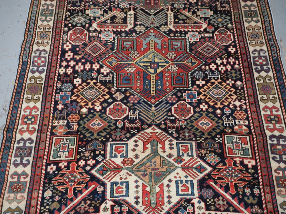 ANTIQUE CAUCASIAN AKSTAFA LONG RUG, SPECTACULAR EXAMPLE, CIRCA 1850-70. View IV