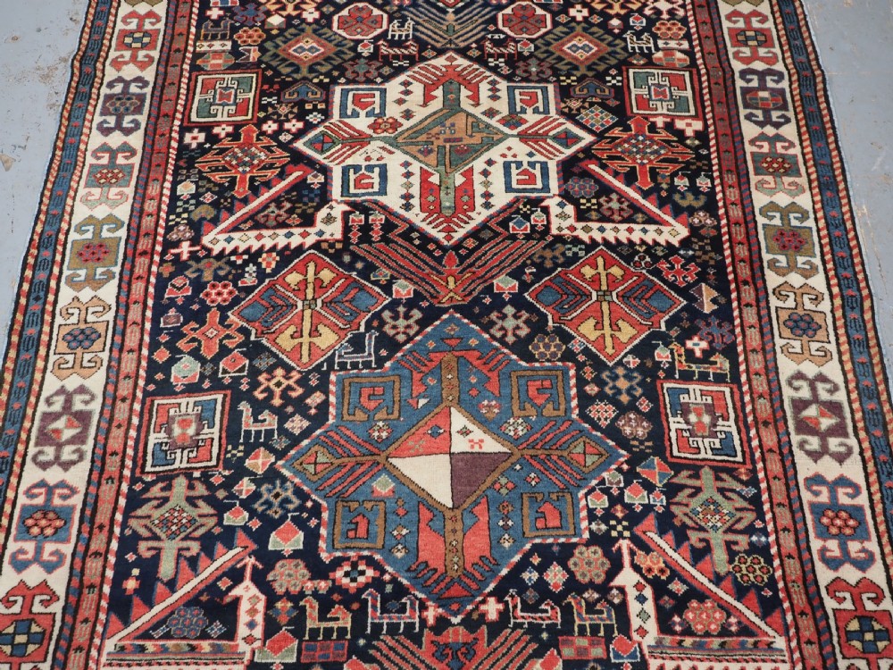 ANTIQUE CAUCASIAN AKSTAFA LONG RUG, SPECTACULAR EXAMPLE, CIRCA 1850-70. View V