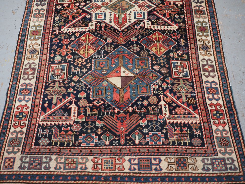 ANTIQUE CAUCASIAN AKSTAFA LONG RUG, SPECTACULAR EXAMPLE, CIRCA 1850-70. View VI