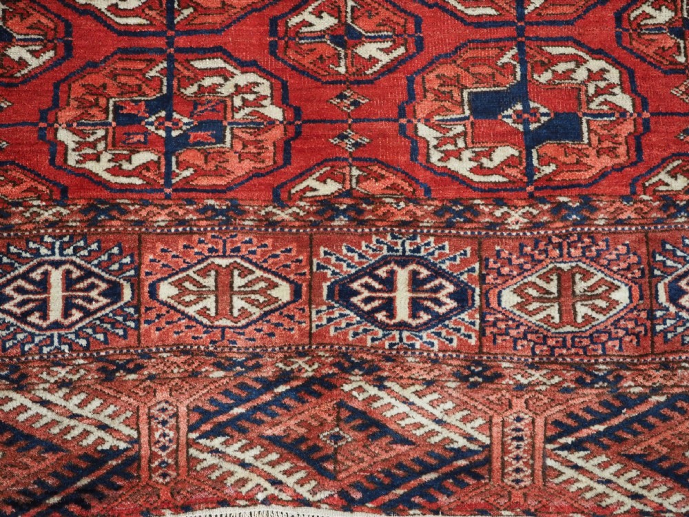 ANTIQUE TEKKE TURKMEN MAIN CARPET, SMALL SIZE WITH GOOD COLOUR, CIRCA 1890. View X