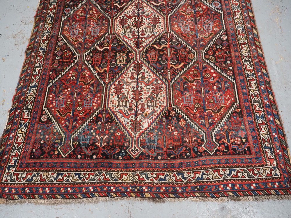 ANTIQUE TRIBAL KHAMSEH RUG WITH BIRD MEDALLION DESIGN, CIRCA 1900. View V