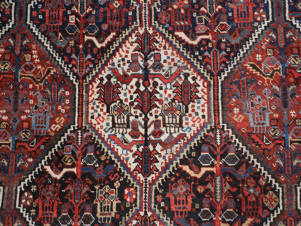 ANTIQUE TRIBAL KHAMSEH RUG WITH BIRD MEDALLION DESIGN, CIRCA 1900. View IX