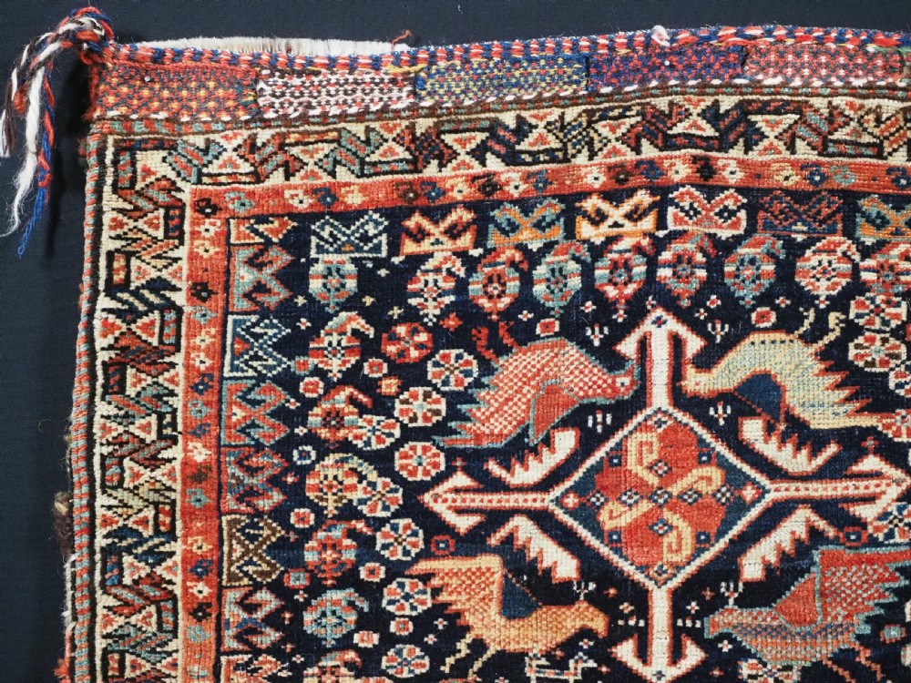 ANTIQUE KHAMSEH TRIBAL SADDLEBAG WITH SOUGHT AFTER BIRD DESIGN, CIRCA 1880. View II