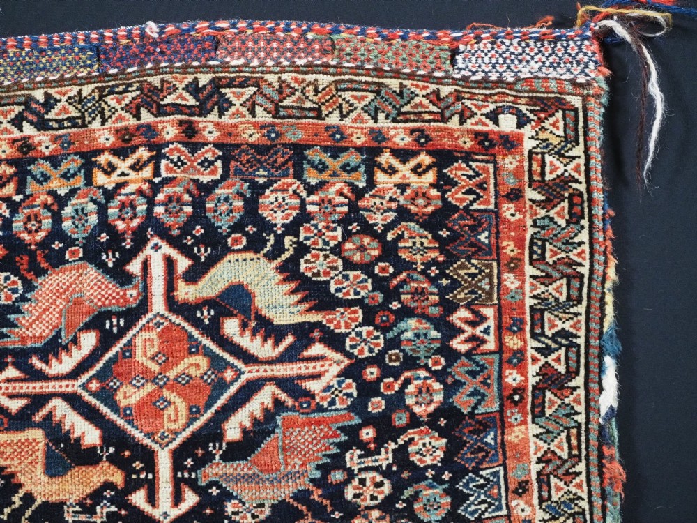 ANTIQUE KHAMSEH TRIBAL SADDLEBAG WITH SOUGHT AFTER BIRD DESIGN, CIRCA 1880. View III