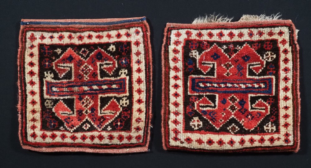A PAIR OF ANTIQUE SHAHSAVAN MINIATURE BAGS WITH BACKS OPENED FOR DISPLAY, CIRCA 1880. View II
