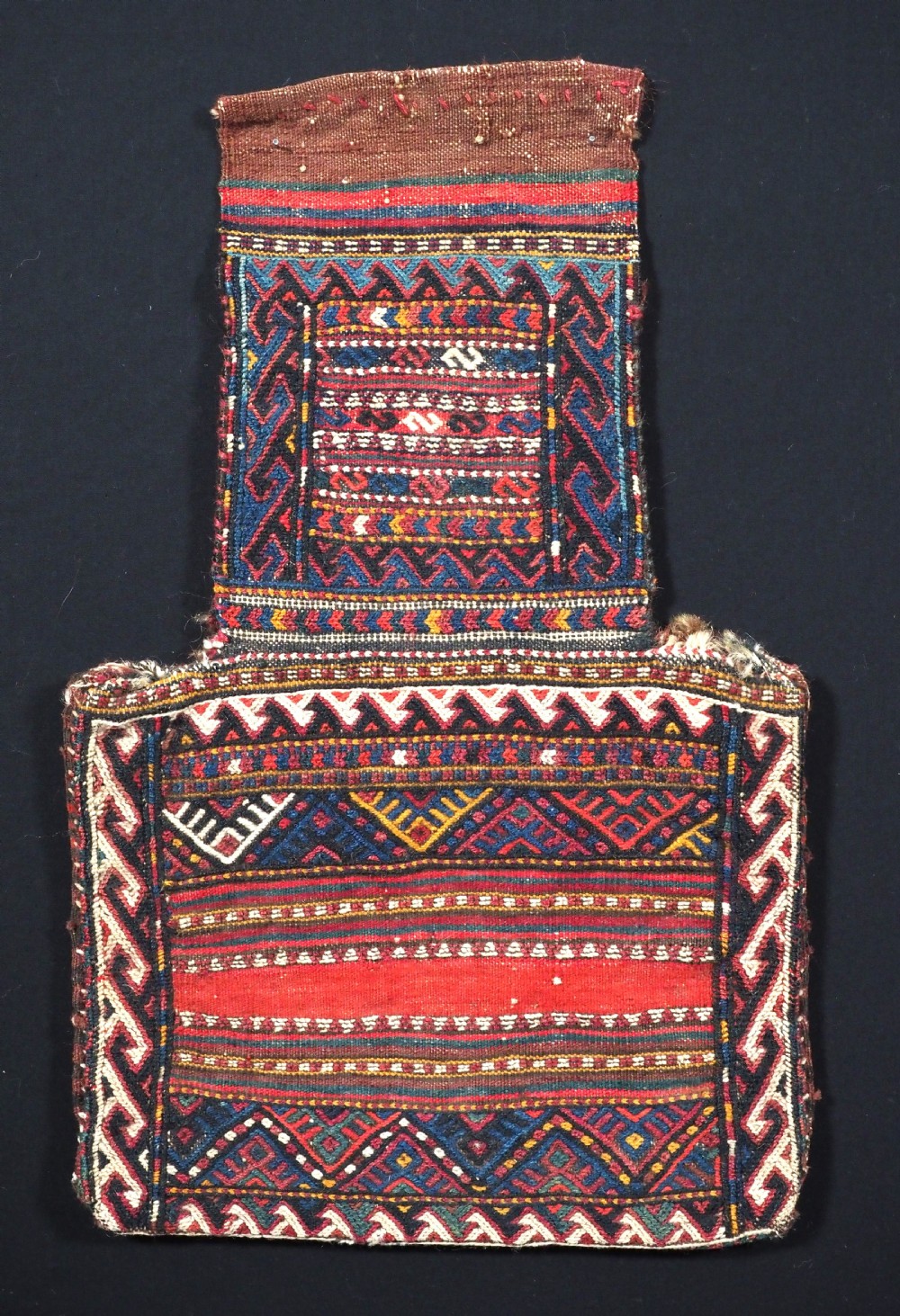 ANTIQUE SALT-BAG (NAMAKDAN) BY THE QUCHAN KURD NOMADS, CIRCA 1900.