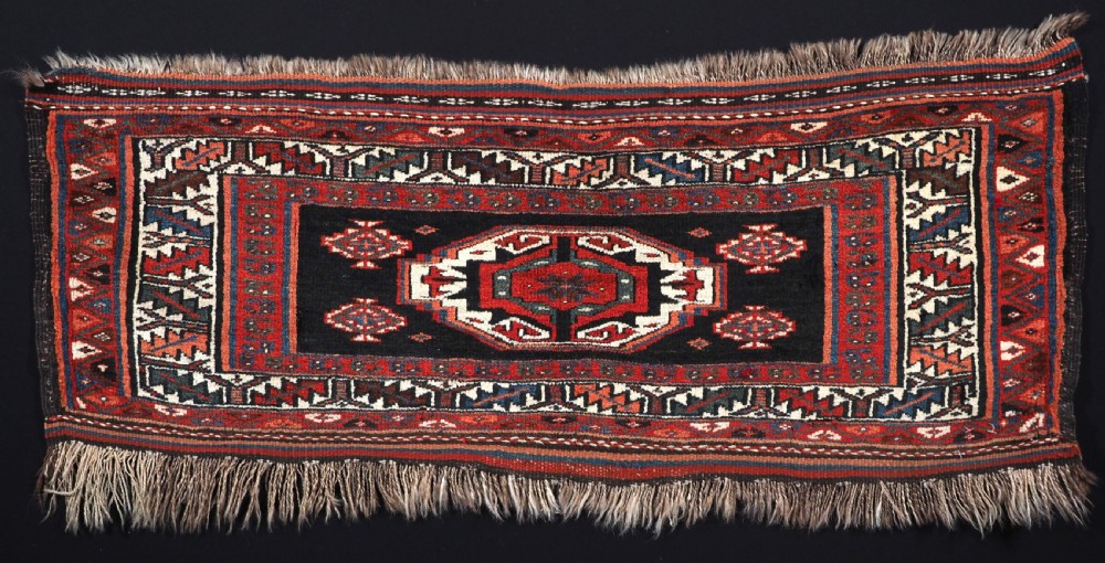 ANTIQUE VARAMIN REGION PILED MAFRASH PANEL, TRADITIONAL MEDALLION DESIGN, CIRCA 1900.